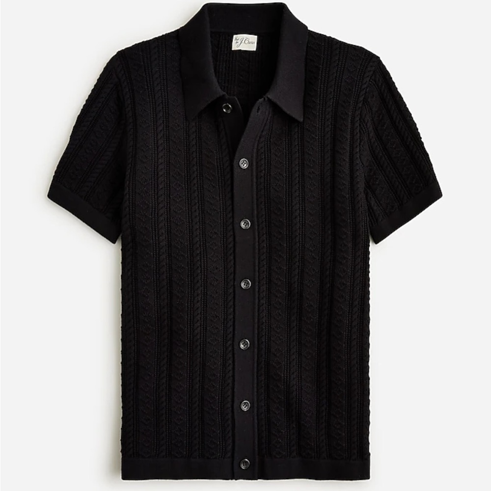 J. Crew Short-sleeve cotton guernsey stitch polo cardigan sweater black XXL